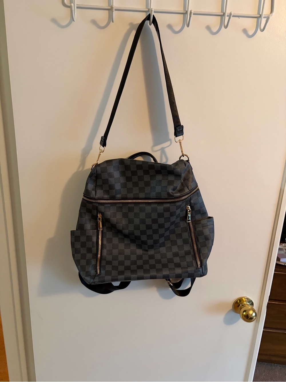 Checkerboard Gray Backpack Shoulder Bag